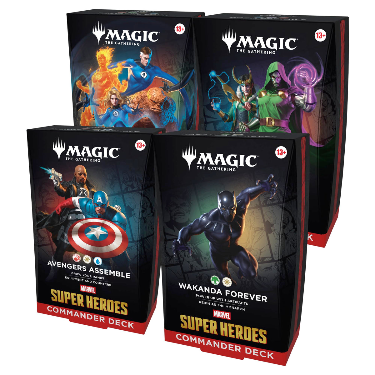 Magic: The Gathering | Marvel Super Heroes Commander Deck Bundle - Includes All 4 Decks (Avengers Assemble, Wakanda Forever, The Fantastic Four, Doom Prevails)